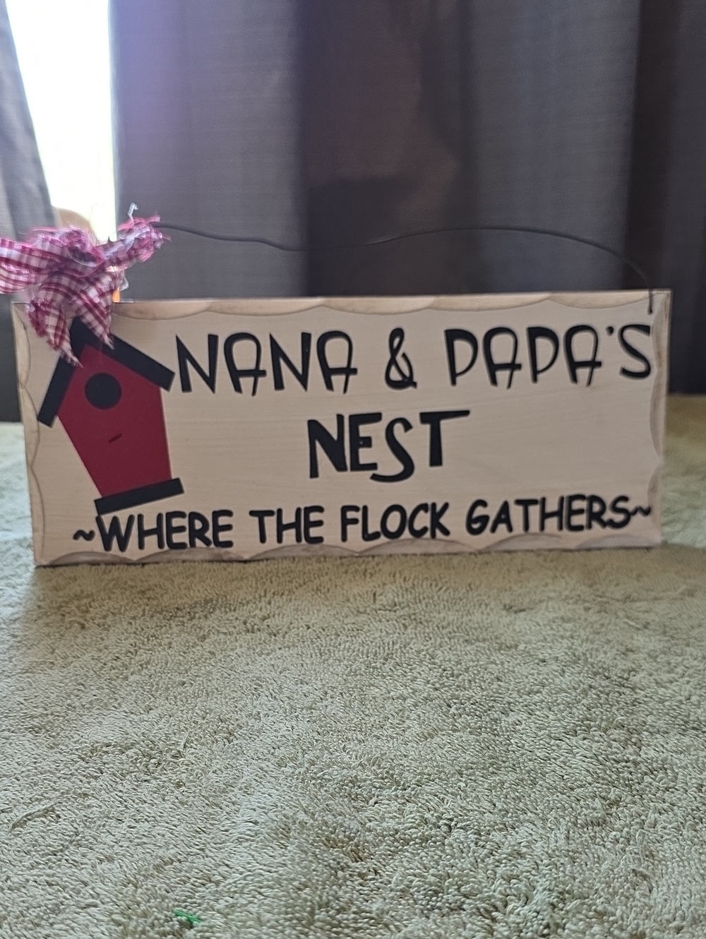 Nana & Papa's Nest Wooden Wall Sign - Cream with Red Birdhouse
